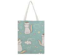 VYJLOO Rainbow Cat Unicorn Canvas Tote Bag For Women Reusable Grocery Bag Shopping Handbag Shoulder Bag 38×46cm