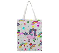 VYJLOO Rainbow Unicorn Canvas Tote Bag For Women Reusable Grocery Bag Shopping Handbag Shoulder Bag 38×46cm