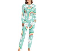 VYJLOO Rainbow Women's Pajama Sets Long Sleeve Pjs Top With Capri Pants 2 Piece Sleepwear