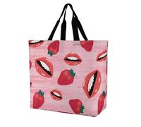 VYJLOO Red Lip Strawberry Womens Handbag Shopping Tote Bag Top Handle Shoulder Bag 40x16x40cm