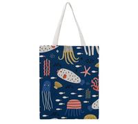 VYJLOO Starfish Octopus Canvas Tote Bag For Women Reusable Grocery Bag Shopping Handbag Shoulder Bag 38×46cm