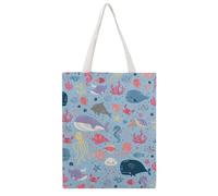 VYJLOO Whale Fish Octopus Canvas Tote Bag For Women Reusable Grocery Bag Shopping Handbag Shoulder Bag 38×46cm