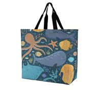VYJLOO Whale Fish Octopus Womens Handbag Shopping Tote Bag Top Handle Shoulder Bag 40x16x40cm