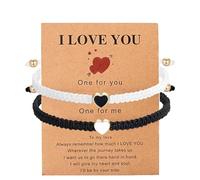 Vylara Set of 2 Partner Bracelets with Heart Design, Black and White Kabbalah Bracelet Set, Handwoven Friendship Bracelets as Good Luck Charm for Couples and Best Friends