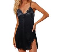 Vylara Women's Nightgown, Lace Satin Nightgown, Sexy Suspender Nightdress, Adjustable Petticoat, Lace Embellished Black Skirt, Show your Sexiness and Charm