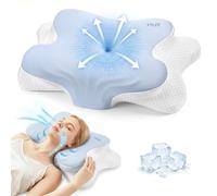 VYLEE Memory Foam Pillow, Neck Pillow, Ergonomic Pillow | Adjustable Ergonomic Orthopedic Pillow, Contour Neck Support Pillow for Side Back Stomach Sleepers, Blue