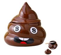 Vyloky Ashtray with Lid - Ceramic Four Cheeky Faces & A Plain Brown Finish - Wind Protection - Small Cheer Up for Break (Coin)