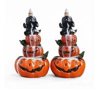 Vyloky Backflow Incense Burner Pumpkin Ghost Design - Halloween & Autumn Decor Waterfall Smoke for Living Room Office & Meditation Gift Idea - Incense Stand (2)