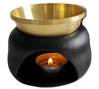 Vyloky Ceramic Aromatherapy Lamp, Tealight Holder Oil Burner & Wax Melt Warmer with Separable Design for Essential Oils, Modern Home Decor, Black (Black Base & Copper Pot (Dry-Burn Safe))