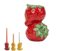 Vyloky Ceramic Candle Holder Fruit Set - Lemon, Strawberry, Orange - For Long Taper Candles - Decorative Eye-catching for Table & Living Room - Retro Table Decoration with Charm (Strawberry)