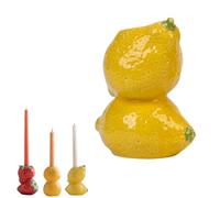 Vyloky Ceramic Candle Holder Fruit Set - Lemon, Strawberry, Orange - For Long Taper Candles - Decorative Eye-catching for Table & Living Room - Retro Table Decoration with Charm (Lemon)