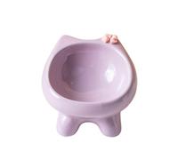 Vyloky Ceramic Cat Bowl Raised with Cat Face Design - Ergonomic Neck Protection for Cats & Small Dogs, Sturdy Raised Feeding Station - Feeding Bowl in 6 Soft Pastel Colours (Purple)