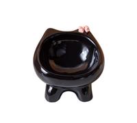 Vyloky Ceramic Cat Bowl Raised with Cat Face Design - Ergonomic Neck Protection for Cats & Small Dogs, Sturdy Raised Feeding Station - Feeding Bowl in 6 Soft Pastel Colours (Black)