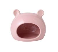 Vyloky Ceramic Hamster House & Cool Bowl - Semi-Open Summer Bed & Feeding Bowl for Dwarf Hamsters, Hedgehogs - Cooling Hideaway & Bowl - 2 Sizes, 4 Colours (12/9.5cm) (Small - Pink)