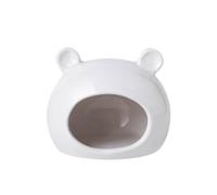 Vyloky Ceramic Hamster House & Cool Bowl - Semi-Open Summer Bed & Feeding Bowl for Dwarf Hamsters, Hedgehogs - Cooling Hideaway & Bowl - 2 Sizes, 4 Colours (12/9.5cm) (Large - White)
