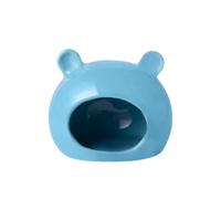 Vyloky Ceramic Hamster House & Cool Bowl - Semi-Open Summer Bed & Feeding Bowl for Dwarf Hamsters, Hedgehogs - Cooling Hideaway & Bowl - 2 Sizes, 4 Colours (12/9.5cm) (Large - Blue)