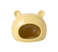 Vyloky Ceramic Hamster House & Cool Bowl - Semi-Open Summer Bed & Feeding Bowl for Dwarf Hamsters, Hedgehogs - Cooling Hideaway & Bowl - 2 Sizes, 4 Colours (12/9.5cm) (Small - Yellow)