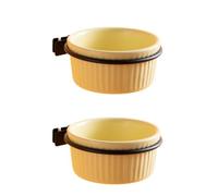 Vyloky Ceramic Hanging Bird Feeding Bowl (8 cm, 150 ml) - Bird Cage Accessories, Feeding Bowl for Rodents, Small Animals - Four Colours to Choose From, Available as a Set of 1 or 2 (Yellow - Set of 2)