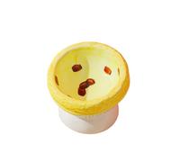Vyloky Ceramic Tartlet Design Bowl - Selectable: Higher Slanted Feeding Bowl or Flat Water Bowl (Both Raised) - Non-Slip - for Cats & Small Dogs (Higher Oblique Feeding Bowl)