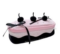 Vyloky Cherry Design Pencil Case Large Volume Velvet - Stylish Unisex Case for School, Office & Travel, Cute Case as a Gift, 3 Colours, black-pink, 36 Löcher, cute
