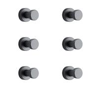 Vyloky Clothes Hooks, Metal, No Drilling, Adhesive Mounting for Bathroom, Kitchen, Hallway, Bedroom, Wardrobe, Tenant, Household Users (Grey with Adhesive Strips, 6)