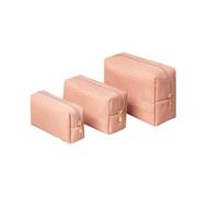 Vyloky Cosmetic Bag Set 3 Pieces Made of PU Leather with Stripes Design Storage Bag for Make Up and Brush Elegant Makeup Bag Portable Travel Cosmetic Bag, pink, A, simple