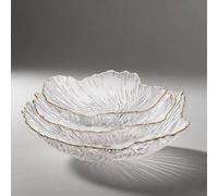 Vyloky Crystal Glass Fruit Bowl Set Petal Design with Gold Rim, 3 Sizes (Small/Medium/Large) - Elegant Bowls for Fruit, Snacks, Decoration (Gold Rim Flowers Set of 3)