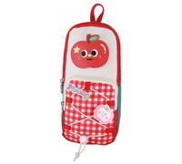 Vyloky Cute Pencil Case in Mini Backpack Design, Canvas Pencil Case with Handle, Large Capacity, 3 Designs, 22 x 10 x 7 cm, Red Apple, 10 x 7 x 22 cm, cute