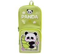 Vyloky Cute Pencil Case Large Capacity School Bag Design Oxford Fabric 2 Compartments Pencil Bag & Makeup Bag 22x8x10cm, Panda Green, 10 x 8 x 22 cm, cute