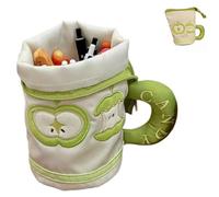 Vyloky Cute Pencil Case with Zipper, Standing Canvas Pencil Case, Large Capacity, 17.5 x 9 cm, 3 Designs, Green apple, 17.5 x 9 cm, Creativity