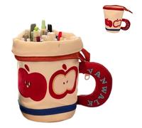 Vyloky Cute Pencil Case with Zipper, Standing Canvas Pencil Case, Large Capacity, 17.5 x 9 cm, 3 Designs, Red apple, 17.5 x 9 cm, Creativity