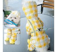 Vyloky Dog Rain Jacket, Pet Dog Raincoat, Hood, Adjustable, Dog Coat, Waterproof, Reflective Rain Cape, Rain Jackets for Small, Medium, Large (Yellow Chequered, 2XL)