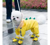 Vyloky Dog Rain Jacket, Pet Dog Raincoat, Hood, Adjustable, Dog Coat, Waterproof, Reflective Rain Cape, Rain Jackets for Small, Medium, Large (Yellow Dinosaur, L)