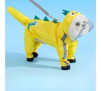 Vyloky Dog Rain Jacket, Pet Dog Raincoat, Hood, Adjustable, Dog Coat, Waterproof, Reflective Rain Cape, Rain Jackets for Small, Medium, Large (Yellow Dinosaur + Tail, L)
