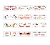 Vyloky Halloween Face Tattoo Stickers Pack of 12 Different Designs with Ghosts Pumpkin Scary Motifs for Adults Horror Scars Witches Makeup Carnival Parties Temporary Tattoos