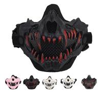 Vyloky Japanese Skull Half Mask, Tiger Mask, Ye Yaksha Dragon God Black Masks, Resin Scary Horror Ninja Mask Costume Props, Halloween Cosplay Decoration (Black Face Red Teeth)