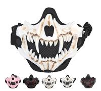 Vyloky Japanese Skull Half Mask, Tiger Mask, Ye Yaksha Dragon God Black Masks, Resin Scary Horror Ninja Mask Costume Props, Halloween Cosplay Decoration (Black Face White Teeth)