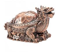 Vyloky Metal Ashtray with Lid Dragon Turtle Design Windproof Large Capacity Living Room Office Decor (Antique Red)