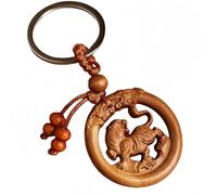 Vyloky Peach Wood Lucky Charm 12 Zodiac Signs Pendant Keyring Gift Idea, brown, 17*1cm
