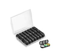 Vyloky Pill Box 7 Days Morning Evening, 3 Colours Medicine Box Large with 21 Compartments, Travel Tablet Box for Vitamins Fish Oil Dietary Supplement (Transparent/Black)