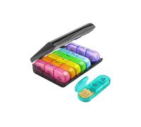 Vyloky Pill Box 7 Days Morning Evening, 3 Colours Medicine Box Large with 21 Compartments, Travel Tablet Box for Vitamins Fish Oil Dietary Supplement (Black/Colourful)