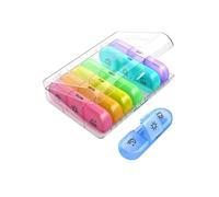 Vyloky Pill Box 7 Days Morning Evening, 3 Colours Medicine Box Large with 21 Compartments, Travel Tablet Box for Vitamins Fish Oil Dietary Supplement (Transparent/Colourful)