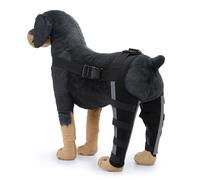 Vyloky Rear Knee Protection for Dogs, Adjustable Five-Legged, XS-L, Pain Relief Made of Breathable Polyester, Reinforced Magic Sticker (with Mirror Stripes) (Black + Reflective Stripes, S)