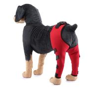 Vyloky Rear Knee Protection for Dogs, Adjustable Five-legged, XS-L, Pain Relief Made of Breathable Polyester, Reinforced Magic Sticker (with Mirror Stripes) (Red, L)