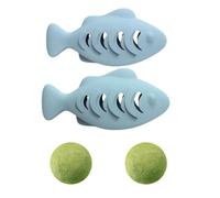 Vyloky Silicone Fish for Cats (Set of 2) with Mint Ball | Anti Depression and Hairballs | 2-in-1 for Self-Cleaning of the Oral Cavity (Blue Set of 2)