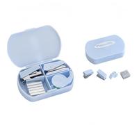 Vyloky Stapler with 500 Staples - Mini Office Set with Hole Punch & Tape Dispenser - Compact 4-in-1 Set for School, Office & Travel - White/Blue (Blue 4-Piece)