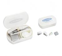 Vyloky Stapler with 500 Staples - Mini Office Set with Hole Punch & Tape Dispenser - Compact 4-in-1 Set for School, Office & Travel - White/Blue (White 4-Piece)