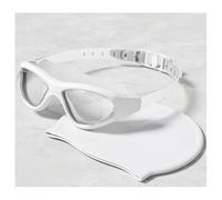 Vyloky Swimming Goggles with Prescription 0-6.0 & Anti-Fog, Panoramic View & Soft 3D Seal for More Comfort in the Swimming Pool, Lake and Sea (-3.5, Transparent White + Swimming Cap)