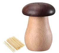 Vyloky Toothpick Dispenser Mushroom Shape Walnut Wood Retro Wooden Toothpick Container for Home Kitchen Bar Restaurant Compact Table Decoration & Gift Idea (9.5 cm) (Walnut Mushroom Dispenser +