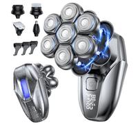 Vylto Head Shavers for Bald Men, 5-in-1 Electric Shaver Grooming Kit, 7D Floating IPX7 Waterproof Rechargeable Wet/Dry Razor for Skull Bald Head, Body Hair, with Massager, Gray